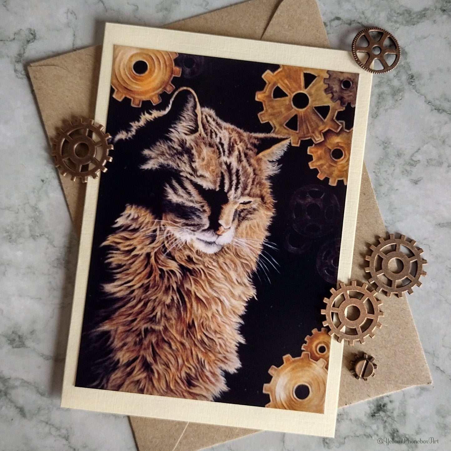 ‘Clockwork Kitty’ - Handmade Greeting Card With Envelope