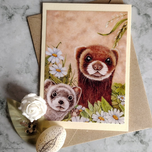 ‘Furry Ferrets’ - Handmade Greetings Card With Envelope