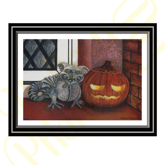 ‘Gargoyle & Pumpkin’ - Print From Original Artwork - Wall Décor