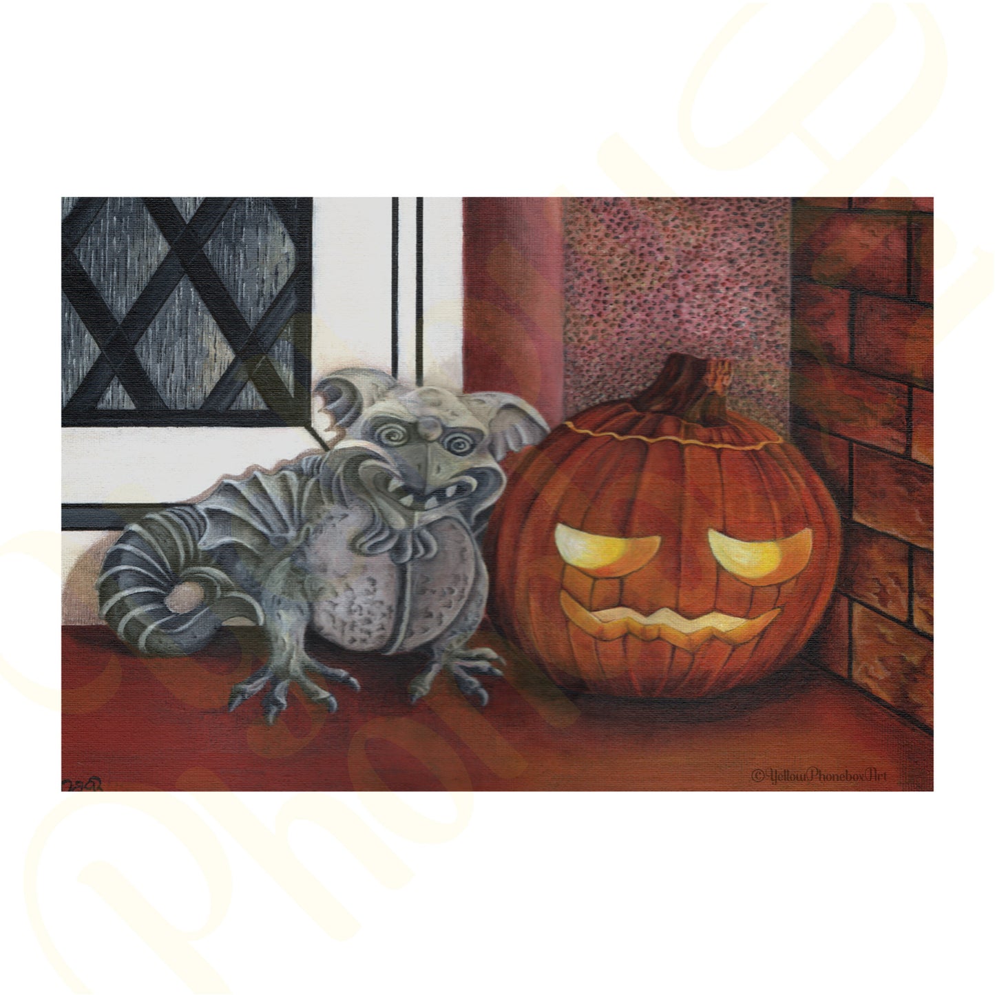 ‘Gargoyle & Pumpkin’ - Print From Original Artwork - Wall Décor