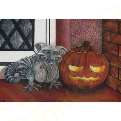 ‘Gargoyle & Pumpkin’ - Print From Original Artwork - Wall Décor