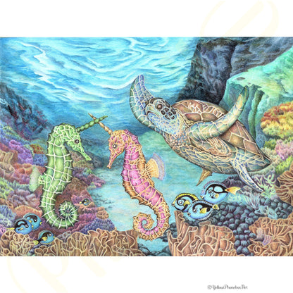 ‘Jousting Seahorses’ - Print From Original Artwork - Wall Décor