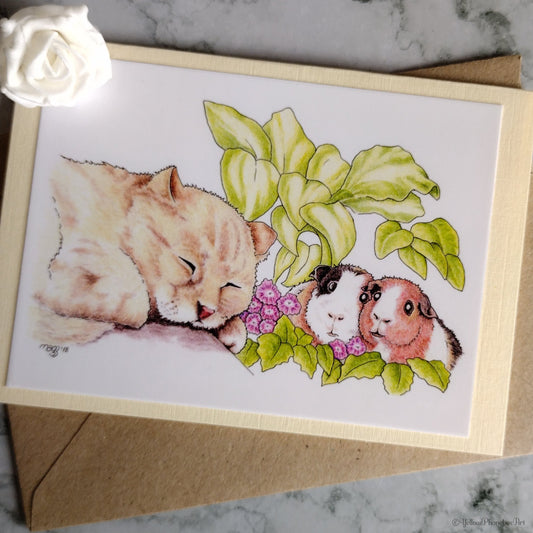 ‘Let Sleeping Kitties Lie’ - Handmade Greetings Card With Envelope