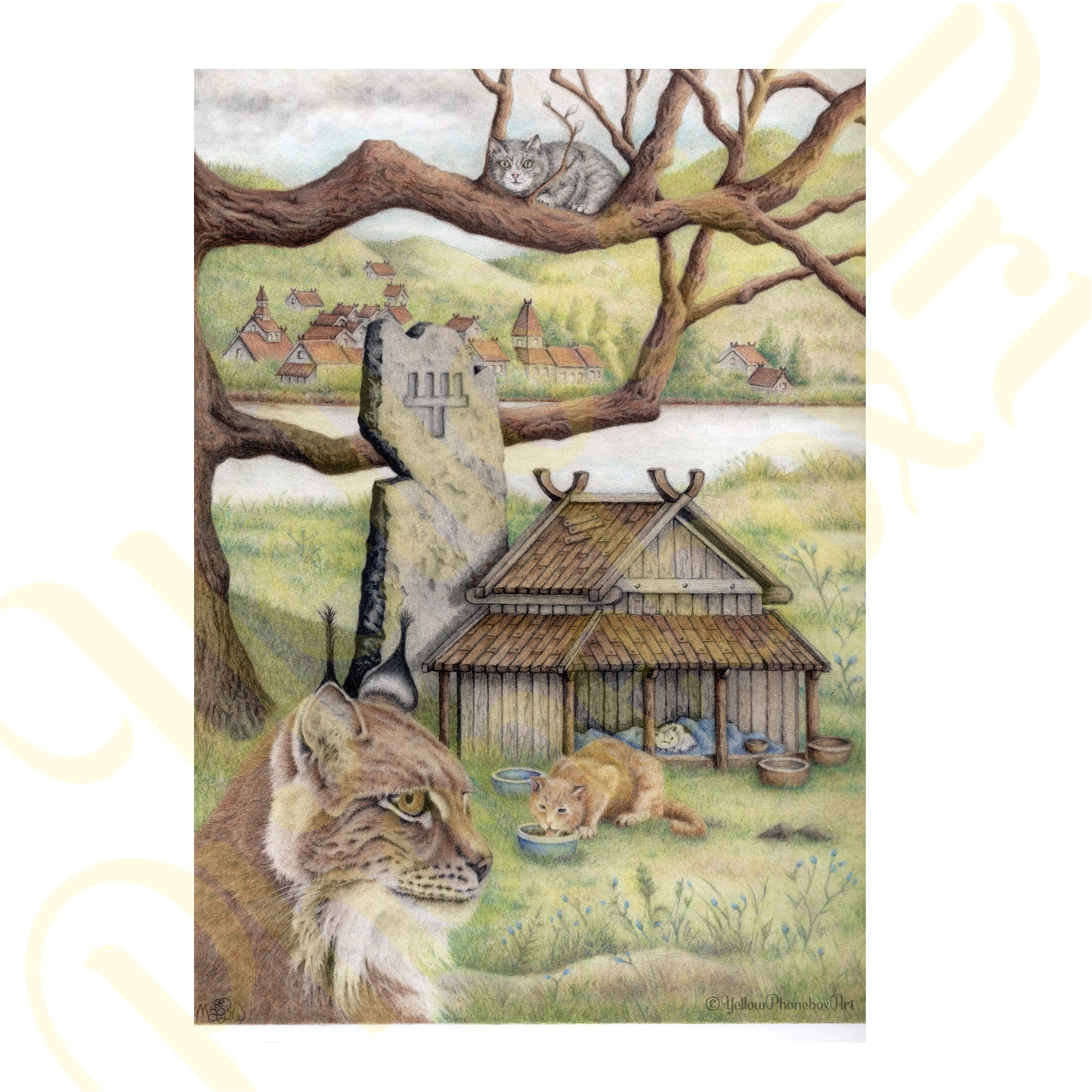 ‘Shrine To The Feline’ - Art Print From Original Artwork - Wall Décor