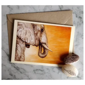 Handmade greeting card and envelope from original artwork, 'Elephant Sunset'